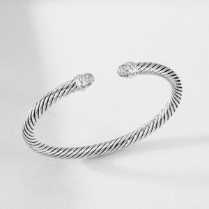 David Yurman Classic Cable Bracelet | Sterling Silver with Pave Diamond Domes